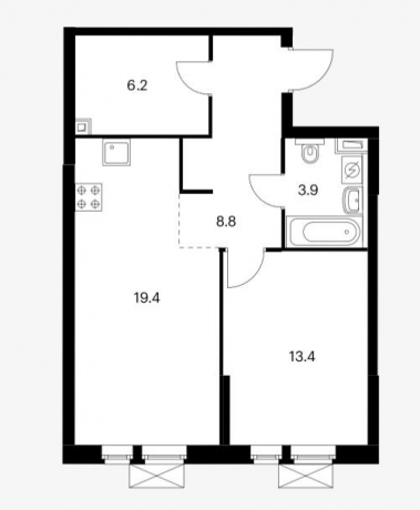 Планировка ЖК Михайловский парк, 13.4 м2