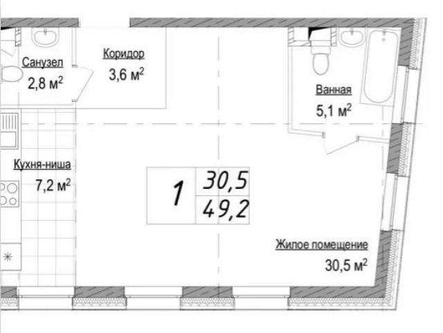 Планировка ЖК Titul на Якиманке, 37.7 м2