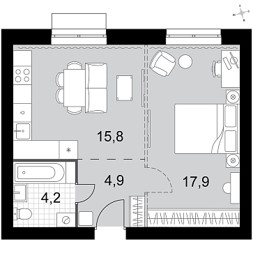 Продажа 1-комн квартиры в новостройке Докукино д., Цветочная ул.,  к. 1.1