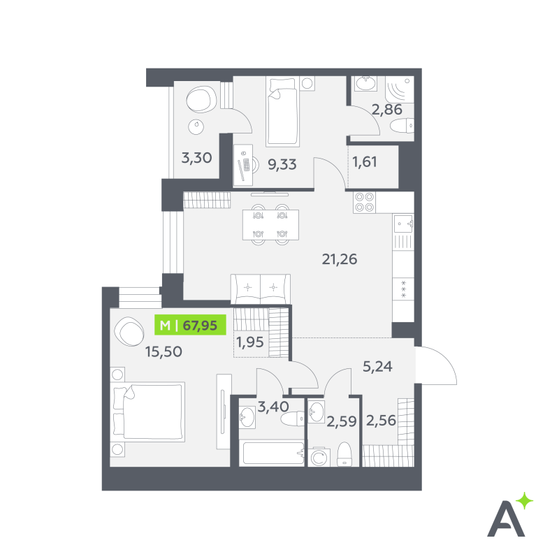 Продажа 2-комн квартиры в новостройке Янино-1 д., Заводская ул.,  к. 1