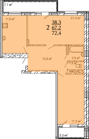 Планировка ЖК Томилино, 38.3 м2