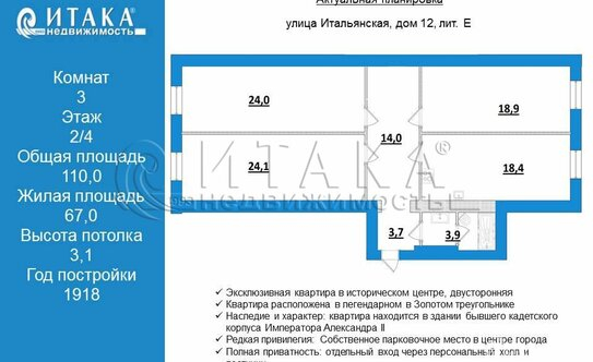 Продажа 3-комн квартиры на вторичном рынке Итальянская улица