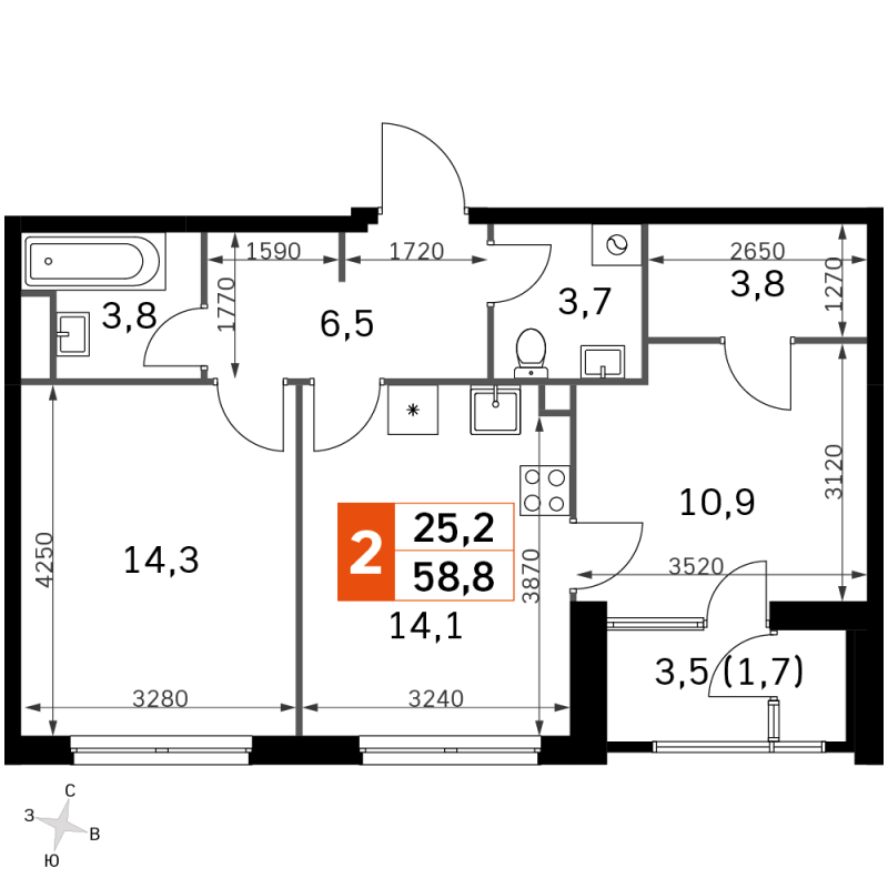 Продажа 2-комн квартиры в новостройке Москва г., Строительный проезд,  к. 1