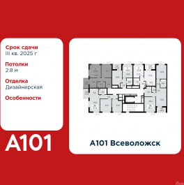 Продажа 2-комн квартиры в новостройке Всеволожск, микрорайон Южный, 3.2
