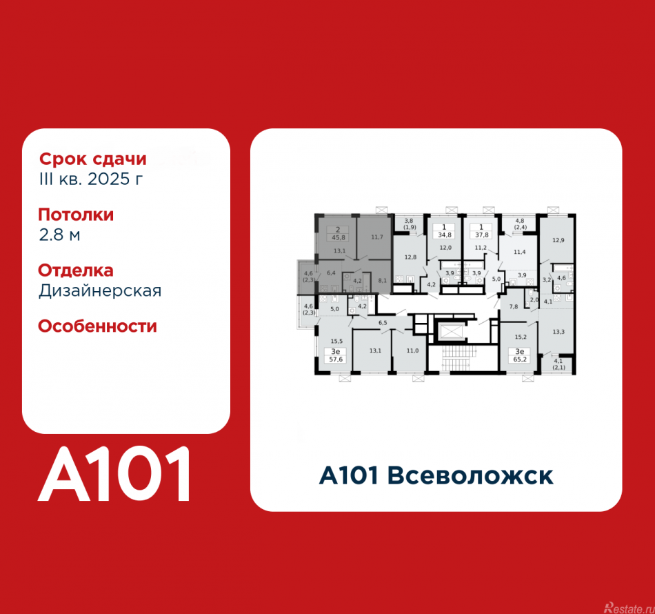 Продажа 2-комн квартиры в новостройке Всеволожск, микрорайон Южный, 3.2