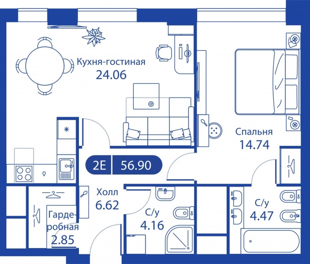 Планировка ЖК iLove, 14.7 м2