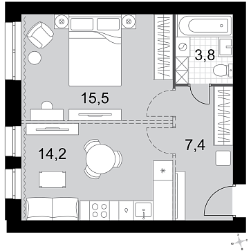 Продажа 1-комн квартиры в новостройке Докукино д., Цветочная ул.,  к. 1.1