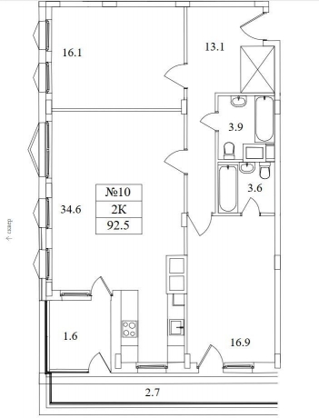 Планировка ЖК Резиденция Май, 33 м2