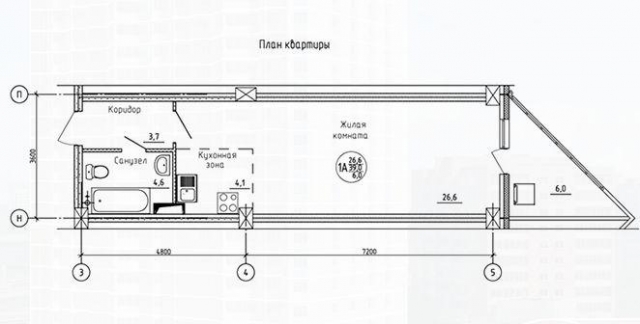 Планировка ЖК Альтаир, 26.6 м2