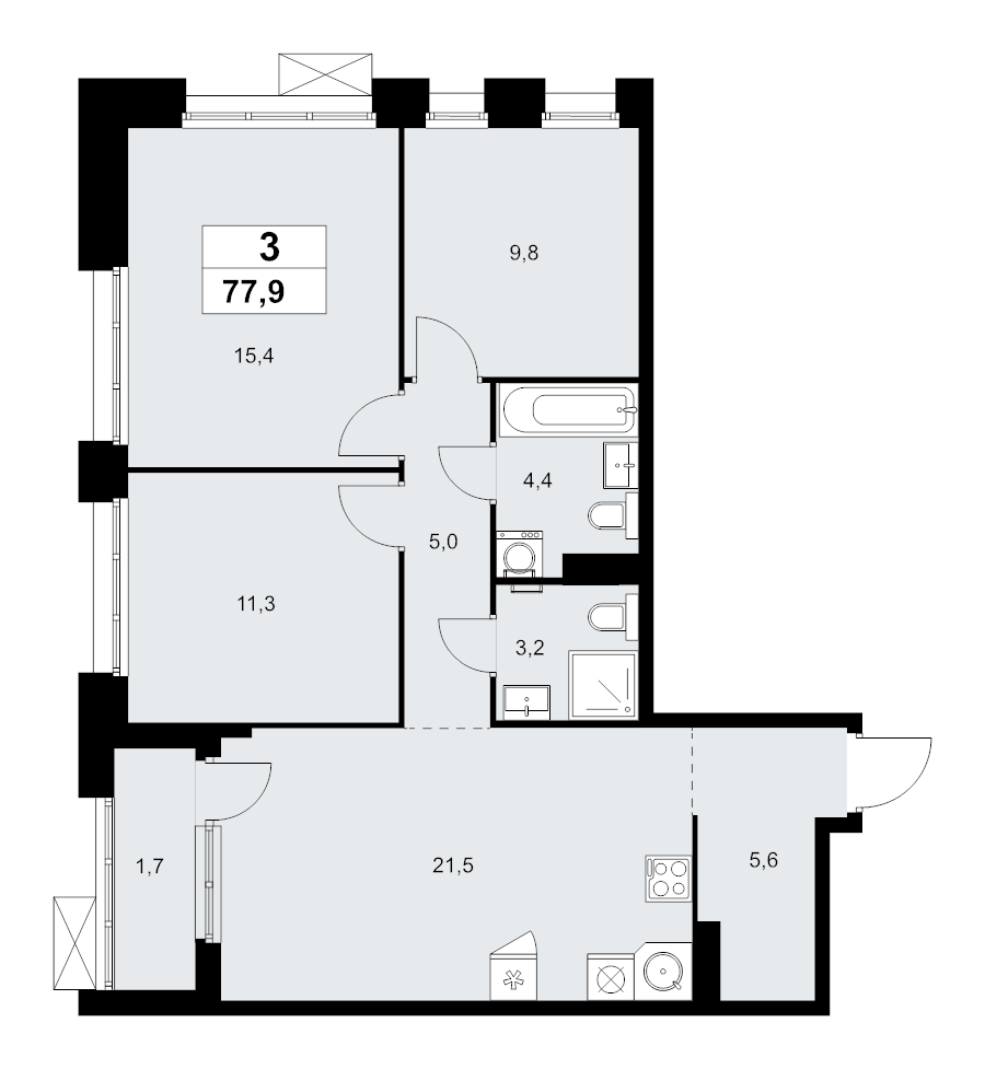 Продажа 3-комн квартиры в новостройке Прокшино д., Проектируемый проезд № 7029,  к. 9.3
