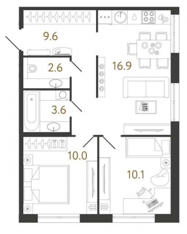 Планировка ЖК Струны, 20.1 м2