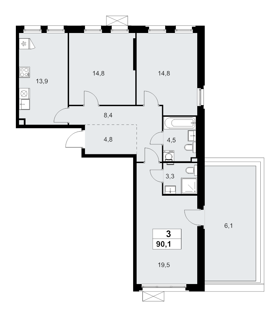 Продажа 3-комн квартиры в новостройке Прокшино д., Проектируемый проезд № 7029,  к. 9.2