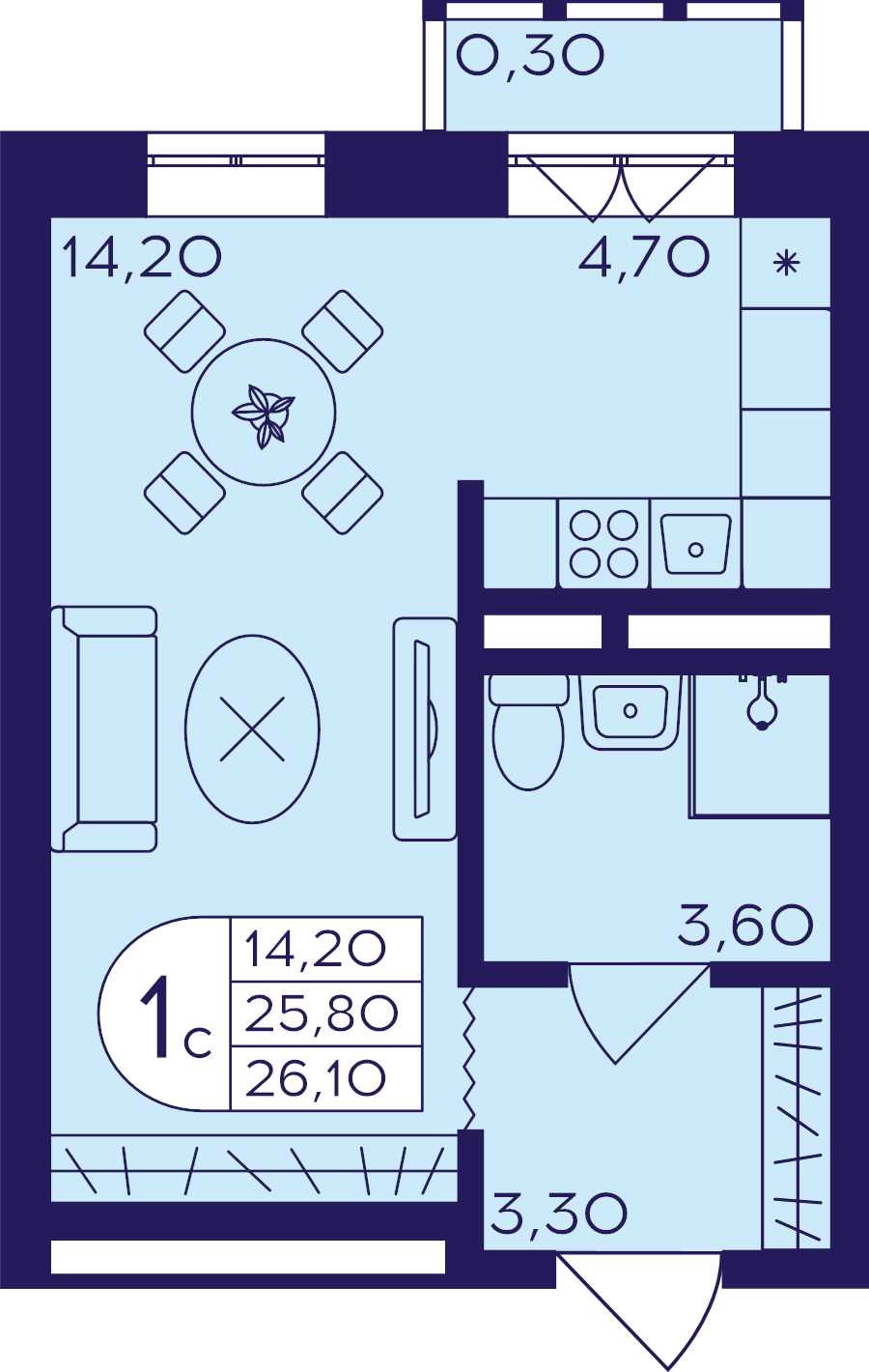 Продажа студии Балашиха г., Железнодорожный мкр.,  к. 407