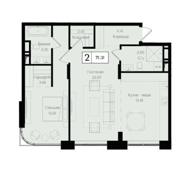 Планировка ЖК Преображенская площадь, 37.68 м2