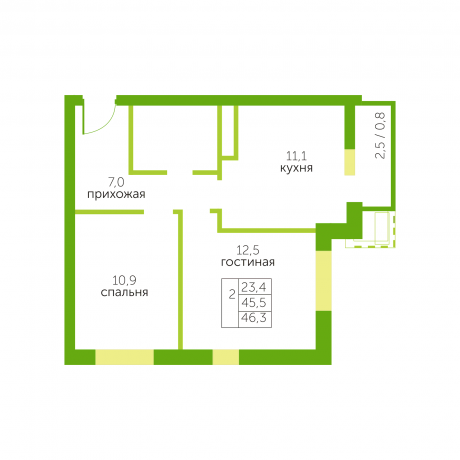 Планировка ЖК Зелёный квартет, 23.4 м2