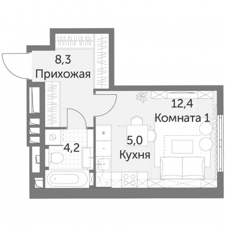 Планировка ЖК Архитектор, 17.4 м2