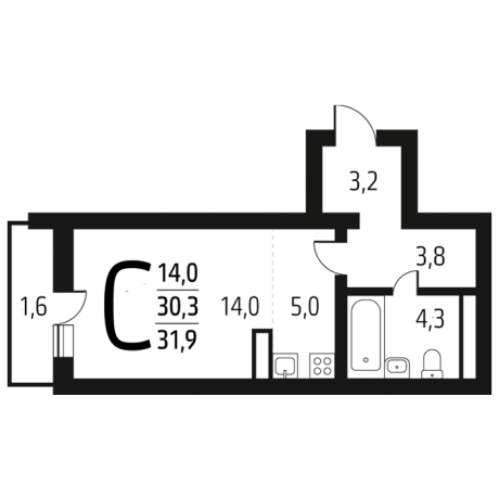 Планировка ЖК Новые Ватутинки. Микрорайон Десна, 19 м2