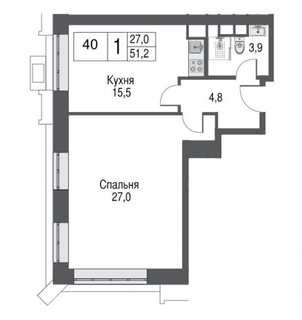 Планировка ЖК AFI Tower, 27 м2