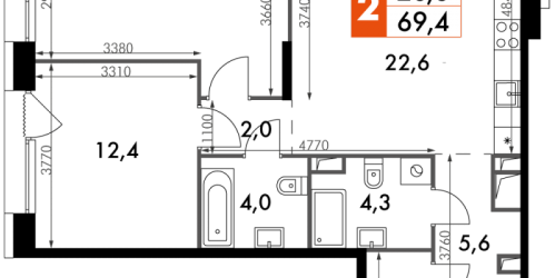2-комн квартира Москва г., Снежная ул.,  к. 1