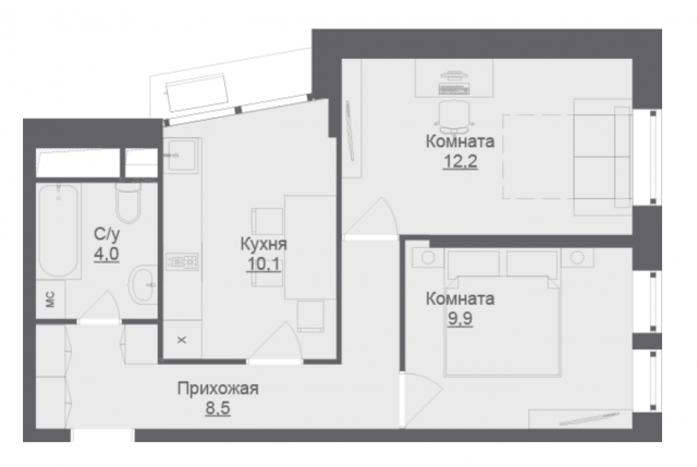 Планировка ЖК Liberty, 22.1 м2