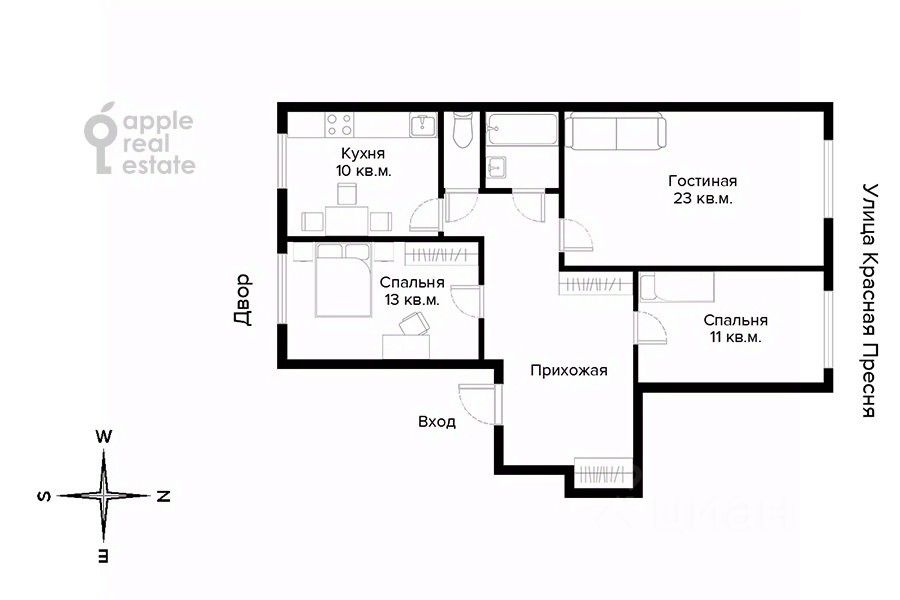 Продажа 3-комн квартиры на вторичном рынке улица Красная Пресня, 9