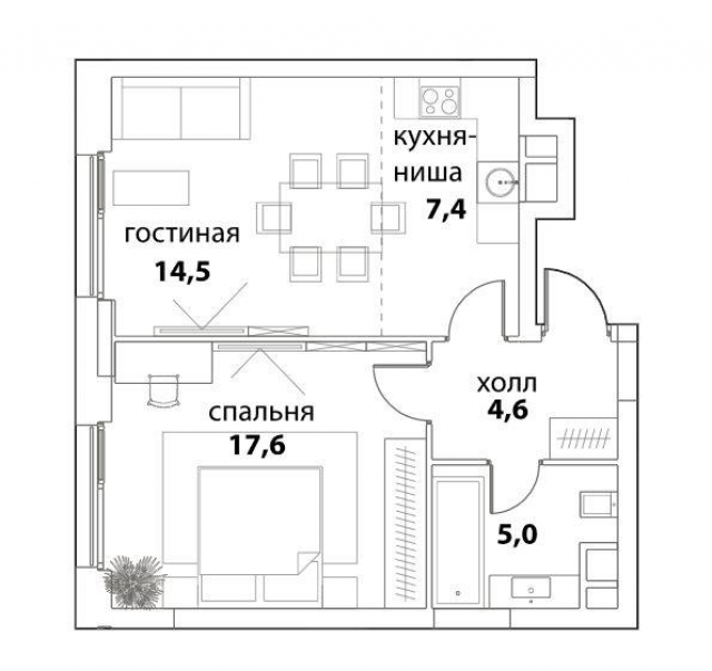 Планировка ЖК Событие, 17.6 м2