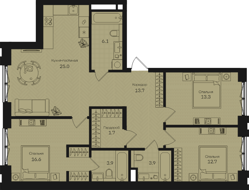 Продажа 3-комн квартиры в новостройке Москва г., Часовая ул.,  к. 1