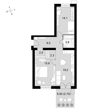Продажа 2-комн квартиры в новостройке Докукино д., Цветочная ул.,  к. 1.2