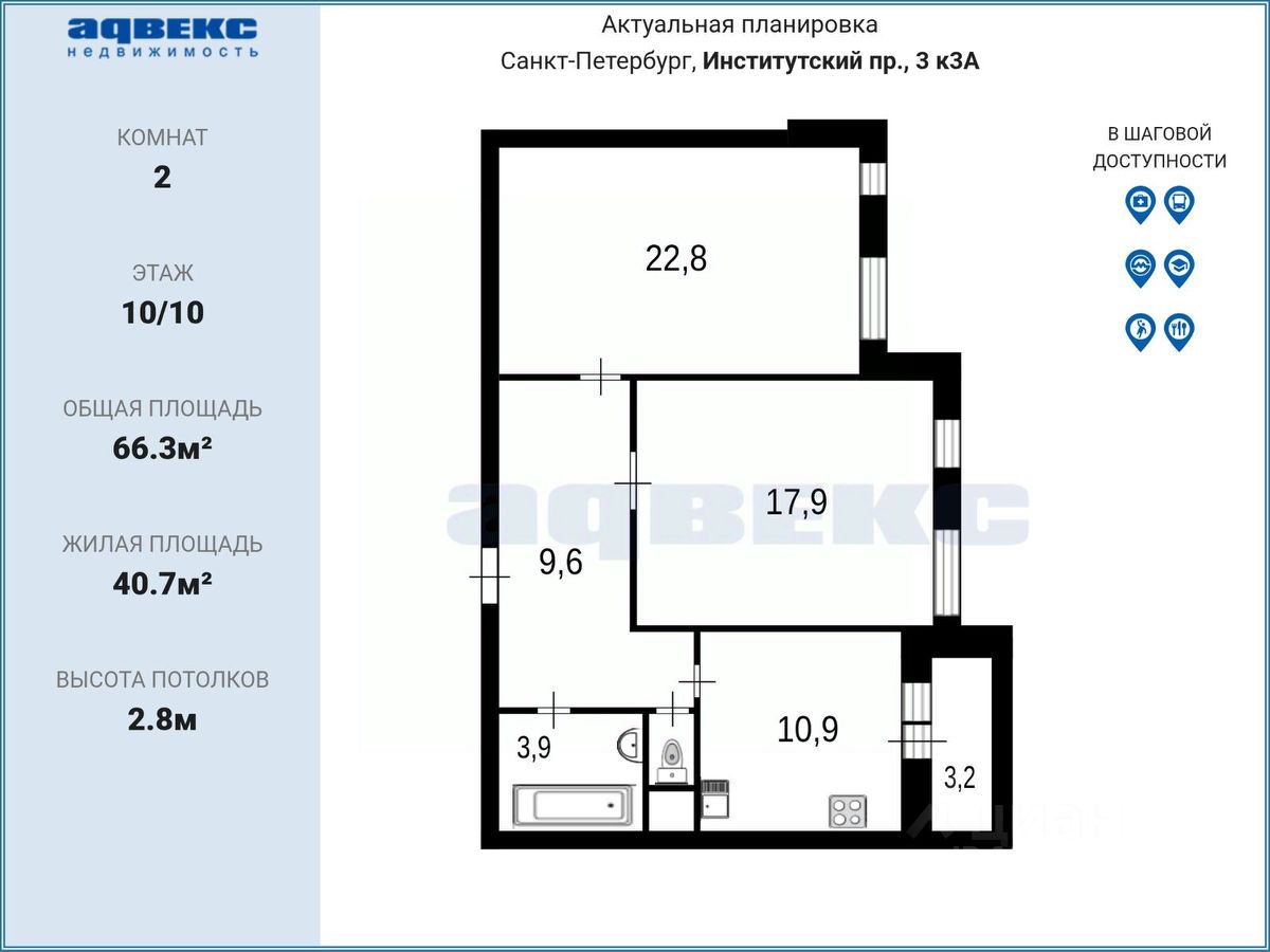 Продажа 2-комн квартиры на вторичном рынке Институтский проспект, 3К3