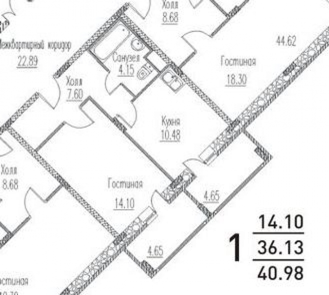Планировка ЖК Северное сияние, 14.1 м2