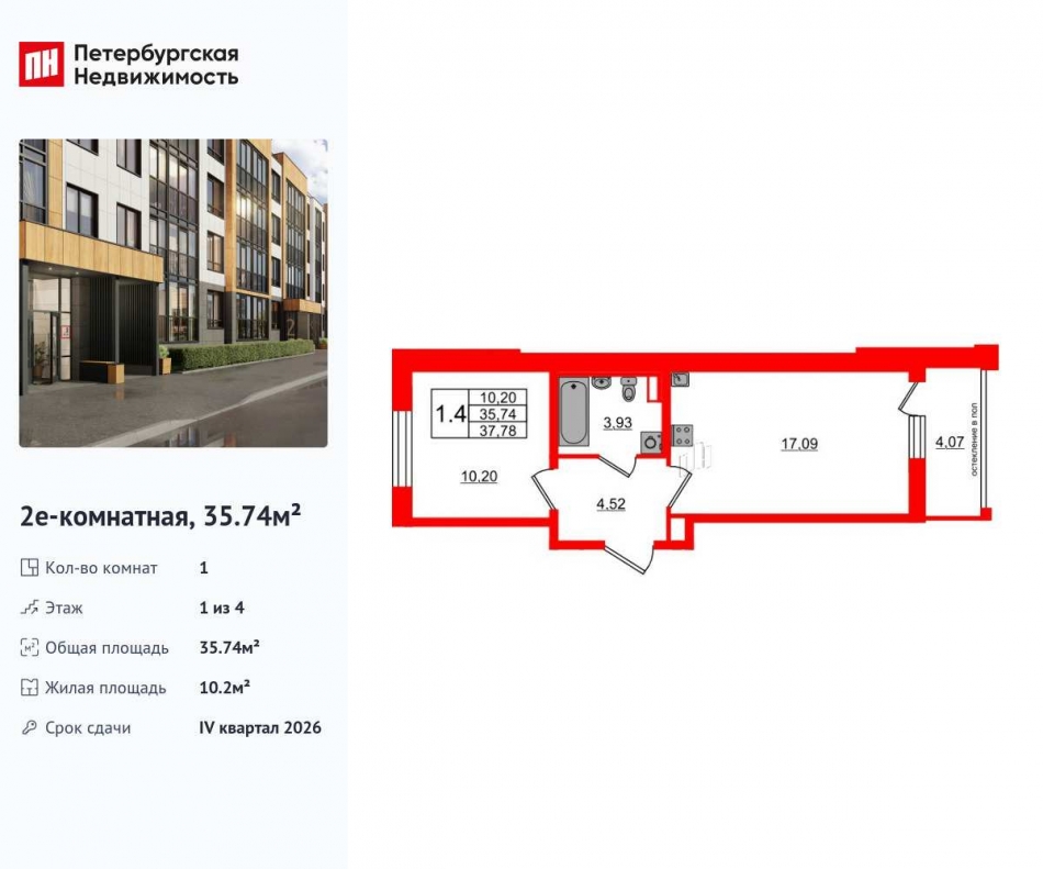 Продажа 1-комн квартиры в новостройке Колпинское шоссе