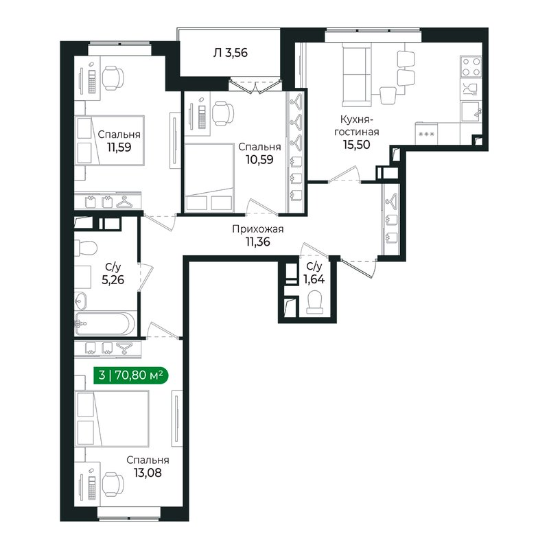 Продажа 3-комн квартиры в новостройке Сертолово г., Дмитрия Кожемякина ул.,  к. 3