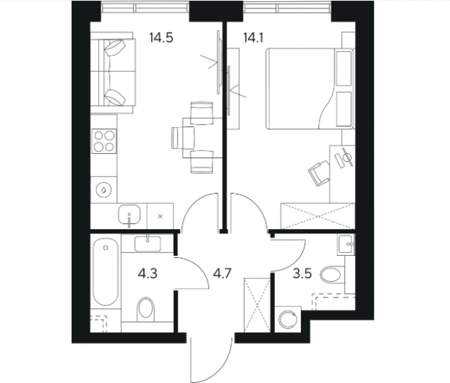 Планировка ЖК NEXUS by Akvilon, 14.1 м2