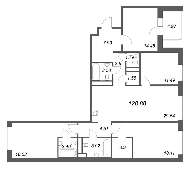Продажа 4-комн квартиры в новостройке Санкт-Петербург г., Пионерская ул.,  к. 1