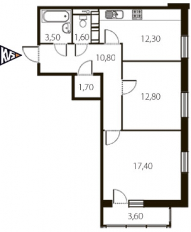 Планировка ЖК Крутой берег, 30.2 м2