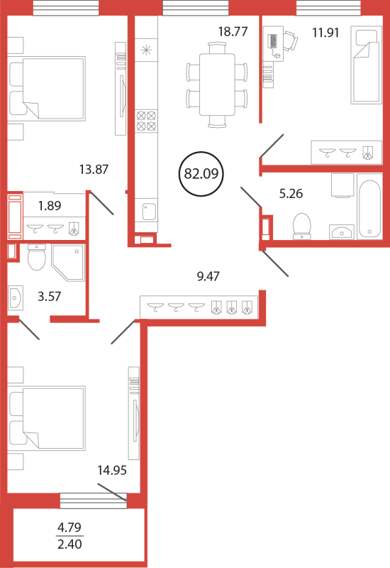 Продажа 3-комн квартиры в новостройке Бугры п., Дорога в Мурино,  к. 18