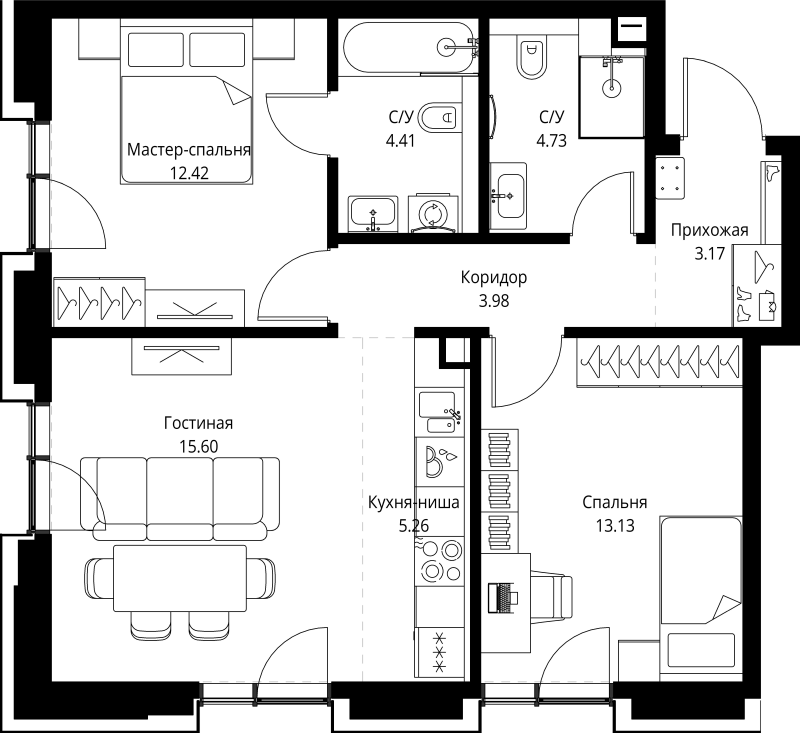 Продажа 2-комн квартиры в новостройке Москва г., Мира пр-кт,  к. 2