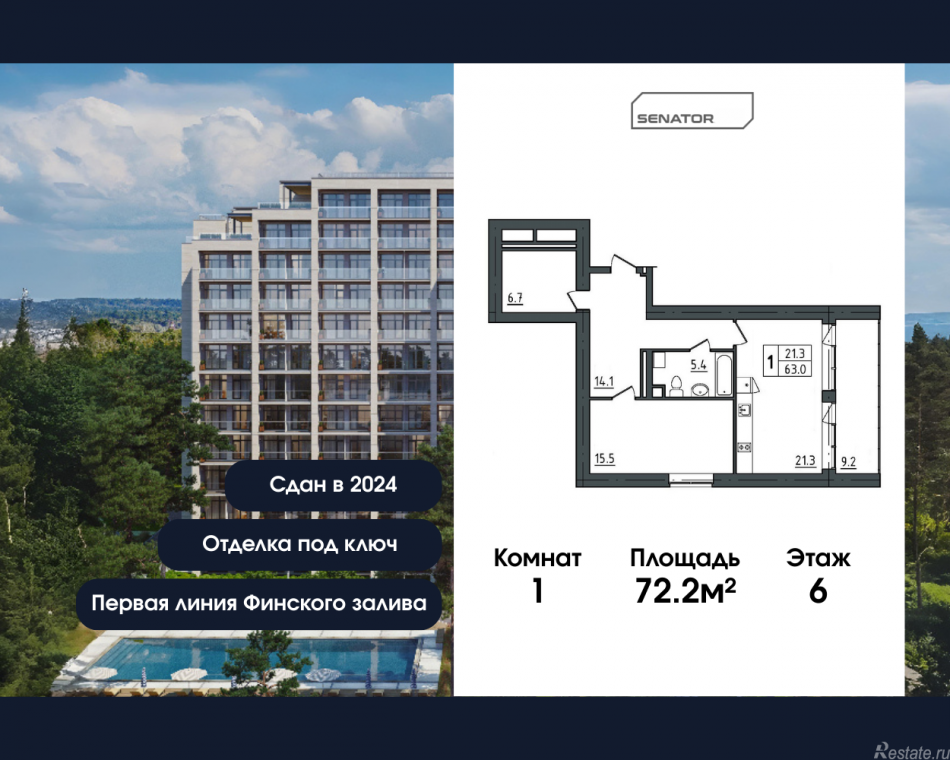 Продажа 1-комн квартиры в новостройке Зеленогорск, Приморское шоссе, 570Л