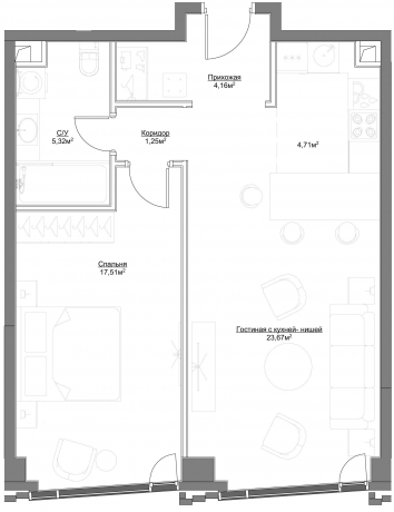 Планировка ЖК Hide, 17.5 м2