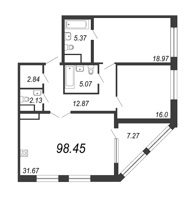 Продажа 2-комн квартиры в новостройке Санкт-Петербург г., Юрия Гагарина пр-кт,  к. 1