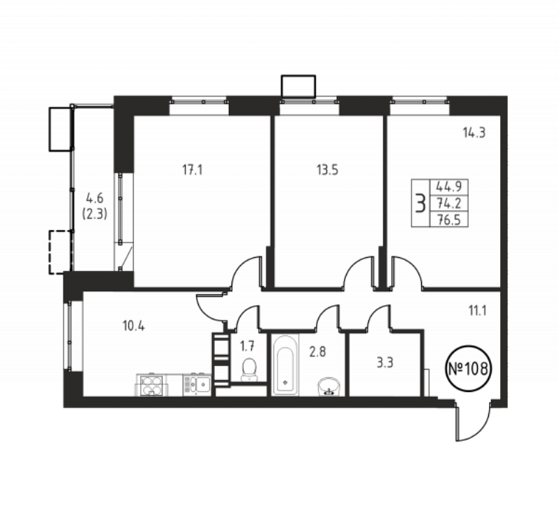 Продажа 3-комн квартиры в новостройке Домодедово с., Жуковского ул.,  к. 5