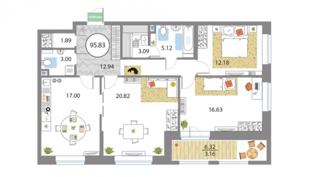 Планировка ЖК Modum, 49.6 м2
