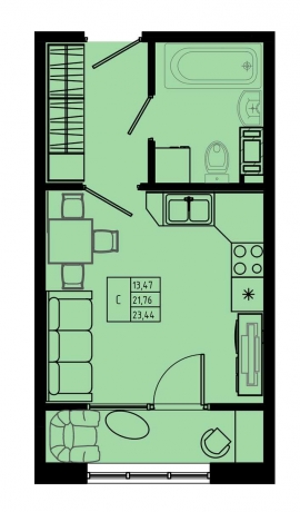 Планировка ЖК Pixel, 13.47 м2