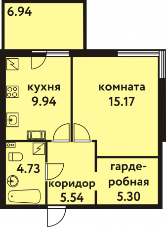 Планировка ЖК Новый дом в Луге, 15.17 м2