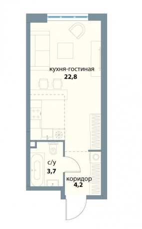 Планировка ЖК Событие, 22.8 м2