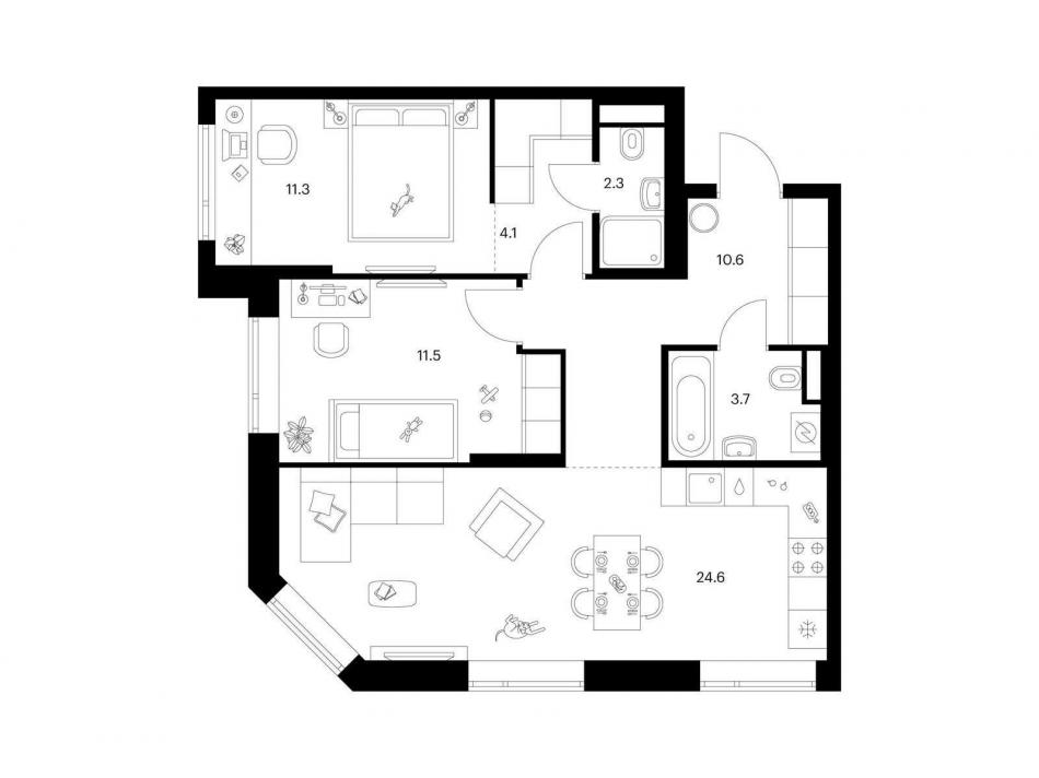 Продажа 2-комн квартиры в новостройке ул. Руставели, вл. 14, корп. 3