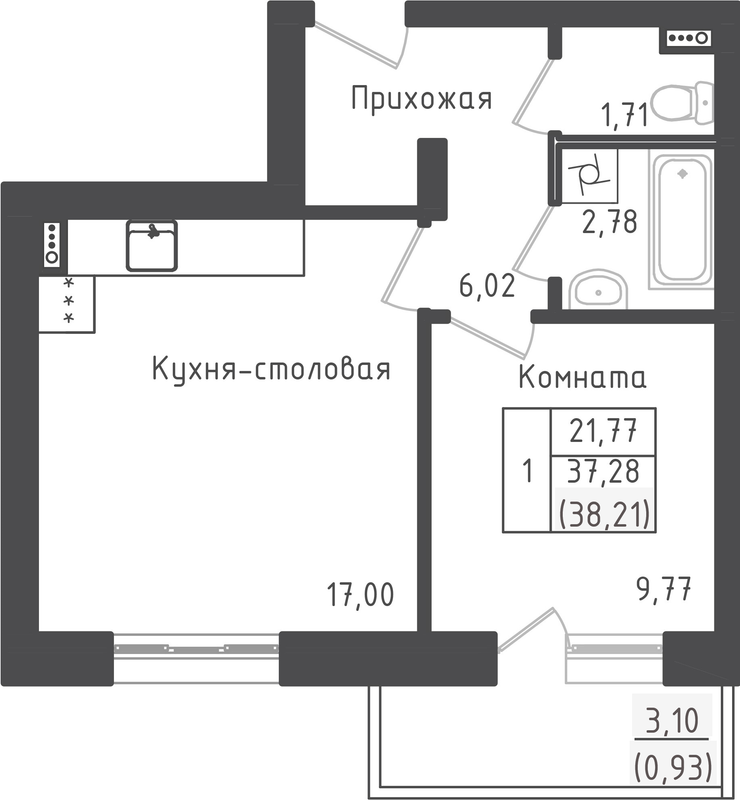 Продажа 1-комн квартиры в новостройке Рыбаки д., Центральная ул.,  к. 1