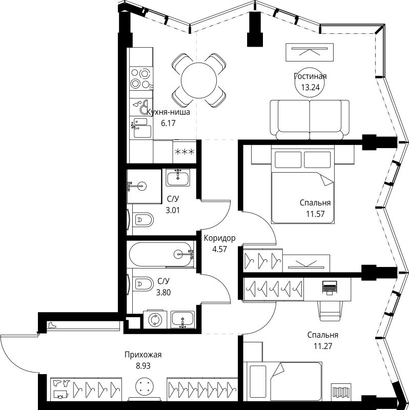 Продажа 2-комн квартиры в новостройке Москва г., Мира пр-кт,  к. 3