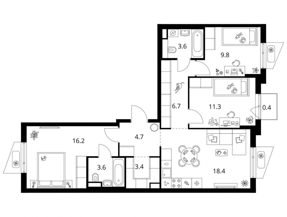 Продажа 3-комн квартиры в новостройке Ильменский пр-д, корп.1.1.7