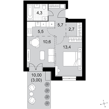 Продажа 1-комн квартиры в новостройке Докукино д., Цветочная ул.,  к. 1.1